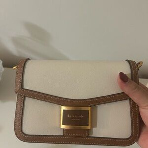 kate spade Cream and Brown Leather Flap Crossbody with Gold Hardware